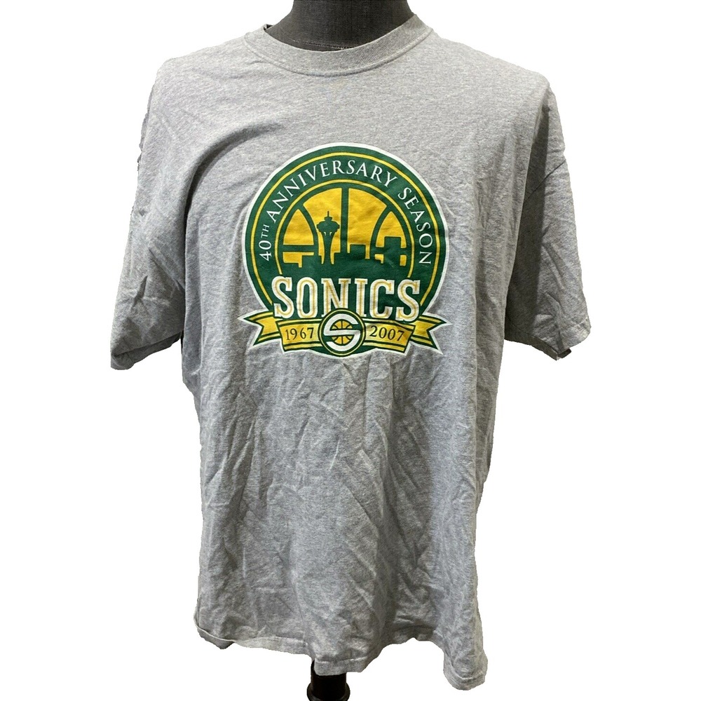 Seattle SuperSonics 40th Anniversary 2007 Season Logo Gray T-shirt XL